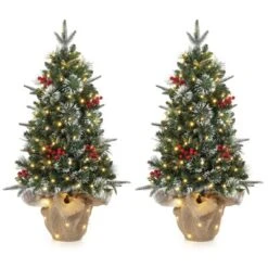 Pre-Lit 3Ft Snow Flocked Artificial Christmas Tree W/ 78 White LED Lights & Lighting Elk Base, 8 Modes Tabletop Mini Tree For Home Decor, 2 Pack -Northlight Shop GUEST f705dfa1 4d6a 4bc4 ac4e 9c9b0b65e2ad