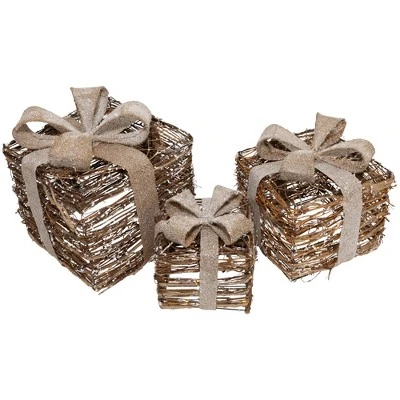 Northlight Lighted Rattan Gift Boxes With Burlap Bows Christmas Decorations - 9" - Set Of 3 7 Northlight Lighted Rattan Gift Boxes With Burlap Bows Christmas Decorations - 9" - Set Of 3 - Image 5