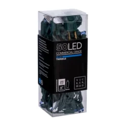 Vickerman Single Mold Wide Angle Twinkle Green Wire LED Christmas Light Set, Poly Bag