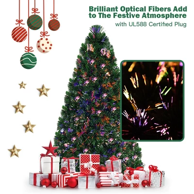 Costway 6Ft Pre-Lit Fiber Optic PVC Christmas Tree Metal Holiday 3 Costway 6Ft Pre-Lit Fiber Optic PVC Christmas Tree Metal Holiday